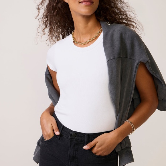 LNA Harrison White Crewneck Ribbed Knit Stretch Short Sleeve T-shirt Tee Small - Picture 1 of 5